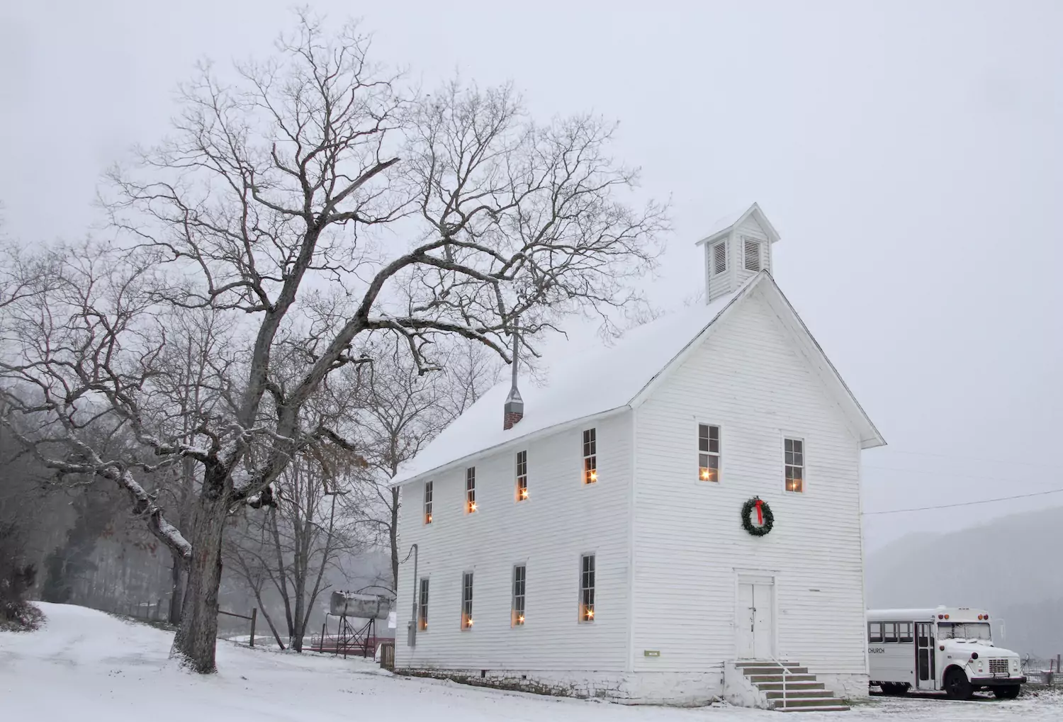 A church where key Christmas truths will be emphasized sits quaintly in the snow.