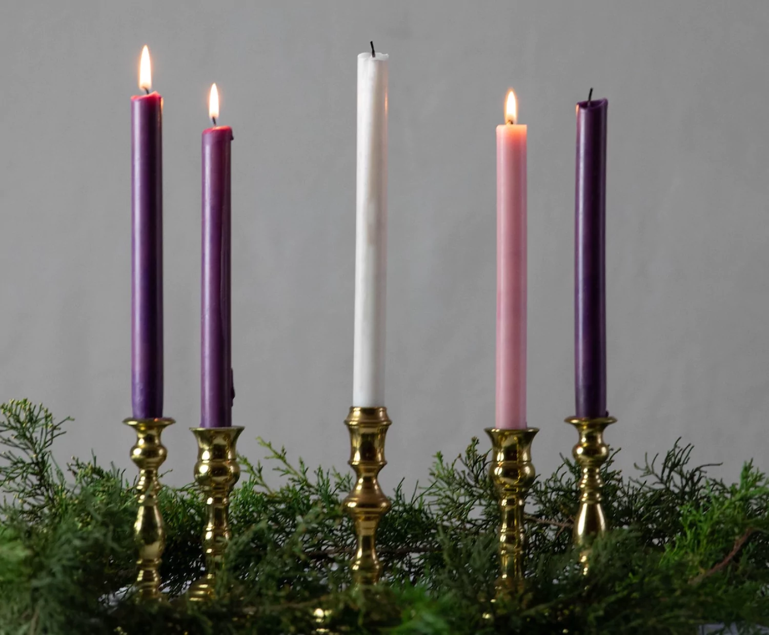 Advent candles and greenery.